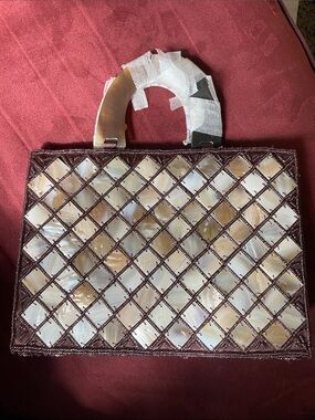 Mother of Pearl Brown Iridescent Faux Tortoise Shell Grid Handbag